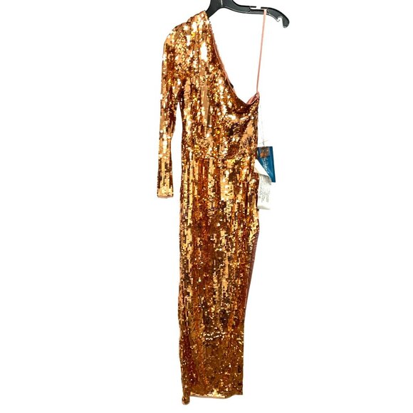 NEW Mac Duggal Copper Sequins One Shoulder Dress  Formal Gown Maxi Dress - Picture 3 of 6